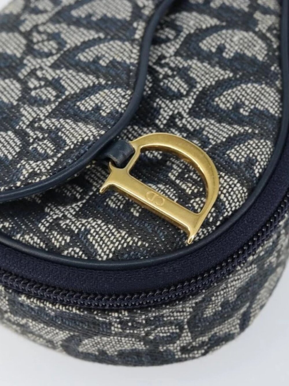 Christian Dior Trotter Canvas Saddle Pouch Navy Gold Auth - Picture 8 of 16